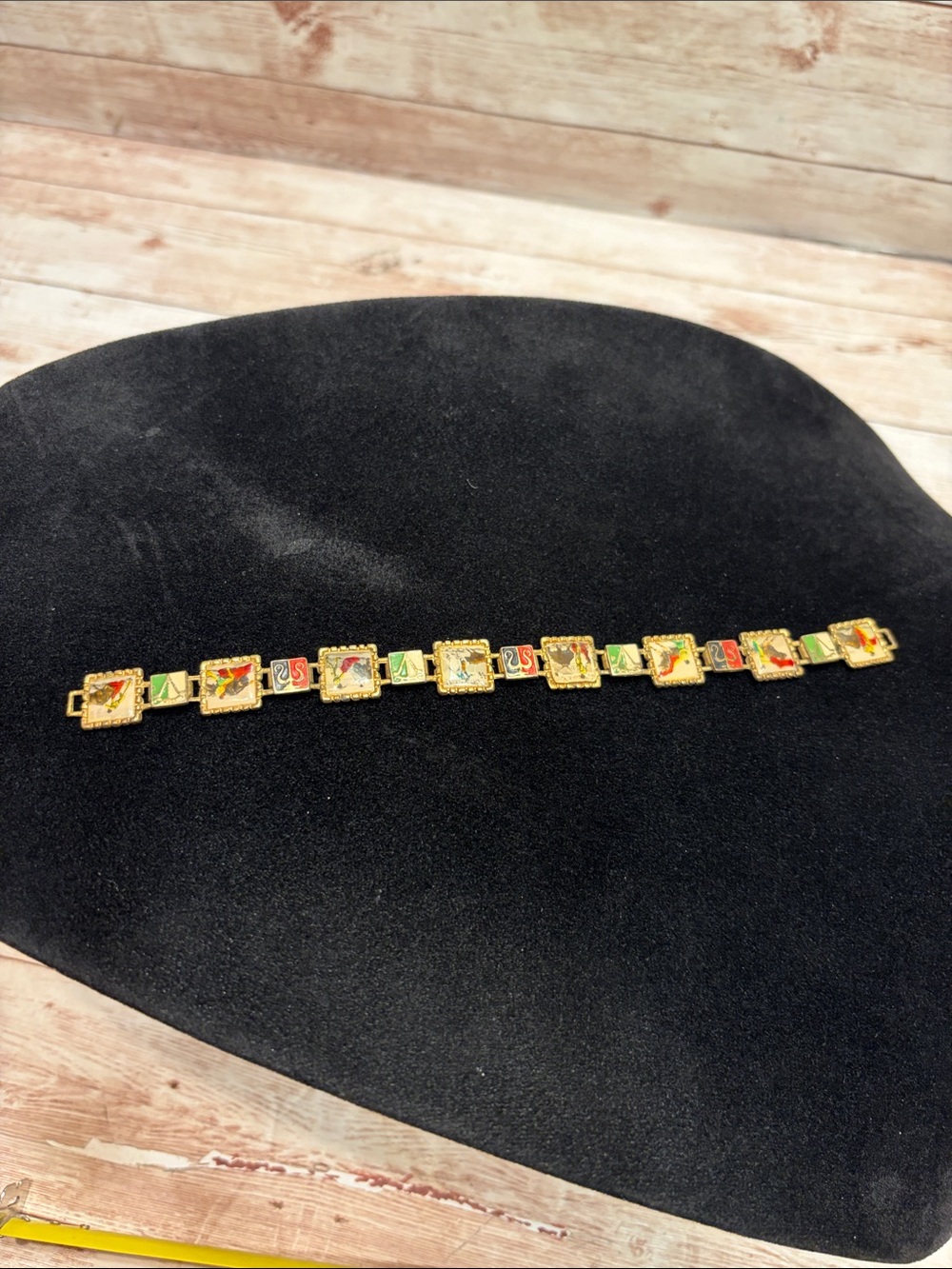 MCM Enamel narrative panel link bracelet Spanish bullfighting scenes